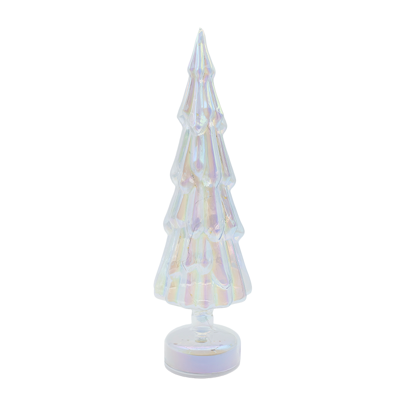 উষ্ণ LED গ্লো সহ 10×35cm ঘূর্ণায়মান ক্লিয়ার গ্লাস ক্রিসমাস ট্রি