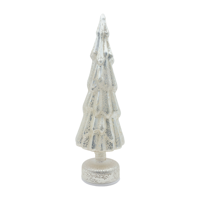 উষ্ণ LED গ্লো সহ 10×35cm ঘূর্ণায়মান ক্লিয়ার গ্লাস ক্রিসমাস ট্রি